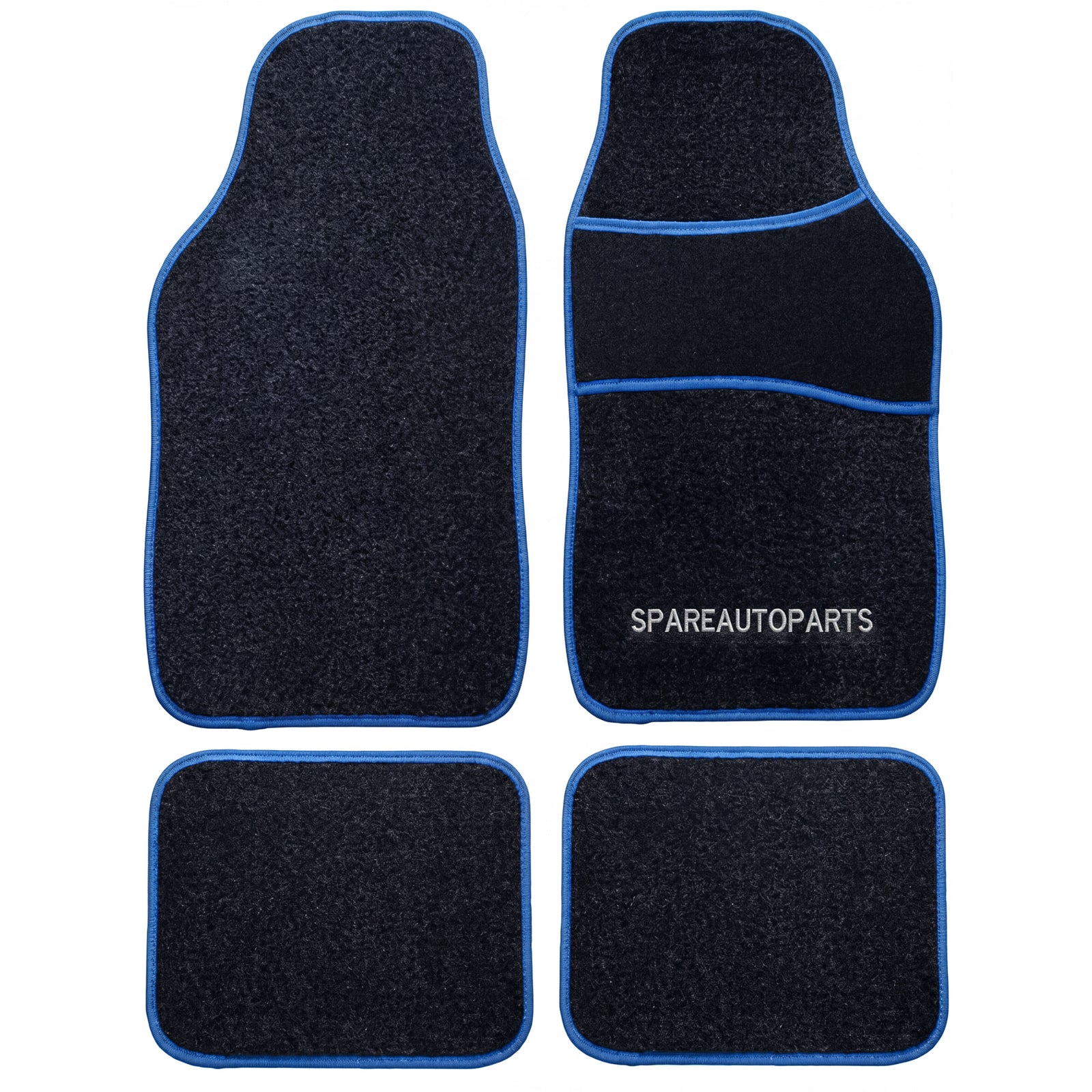 Universal Carpet Car Floor Mats Set – Black with Blue Trim