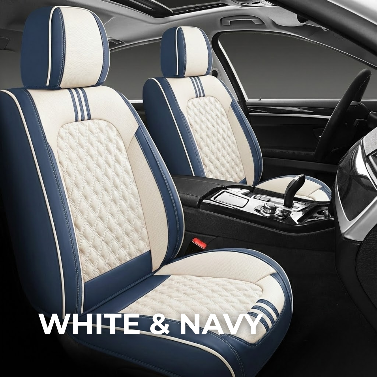 WHITE & NAVY Car Seat Covers