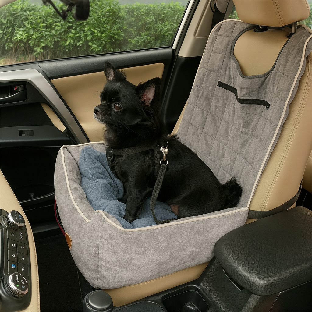 Dog Car Booster Seat – Travel Bed & Pet Carrier with Adjustable Seat Belt