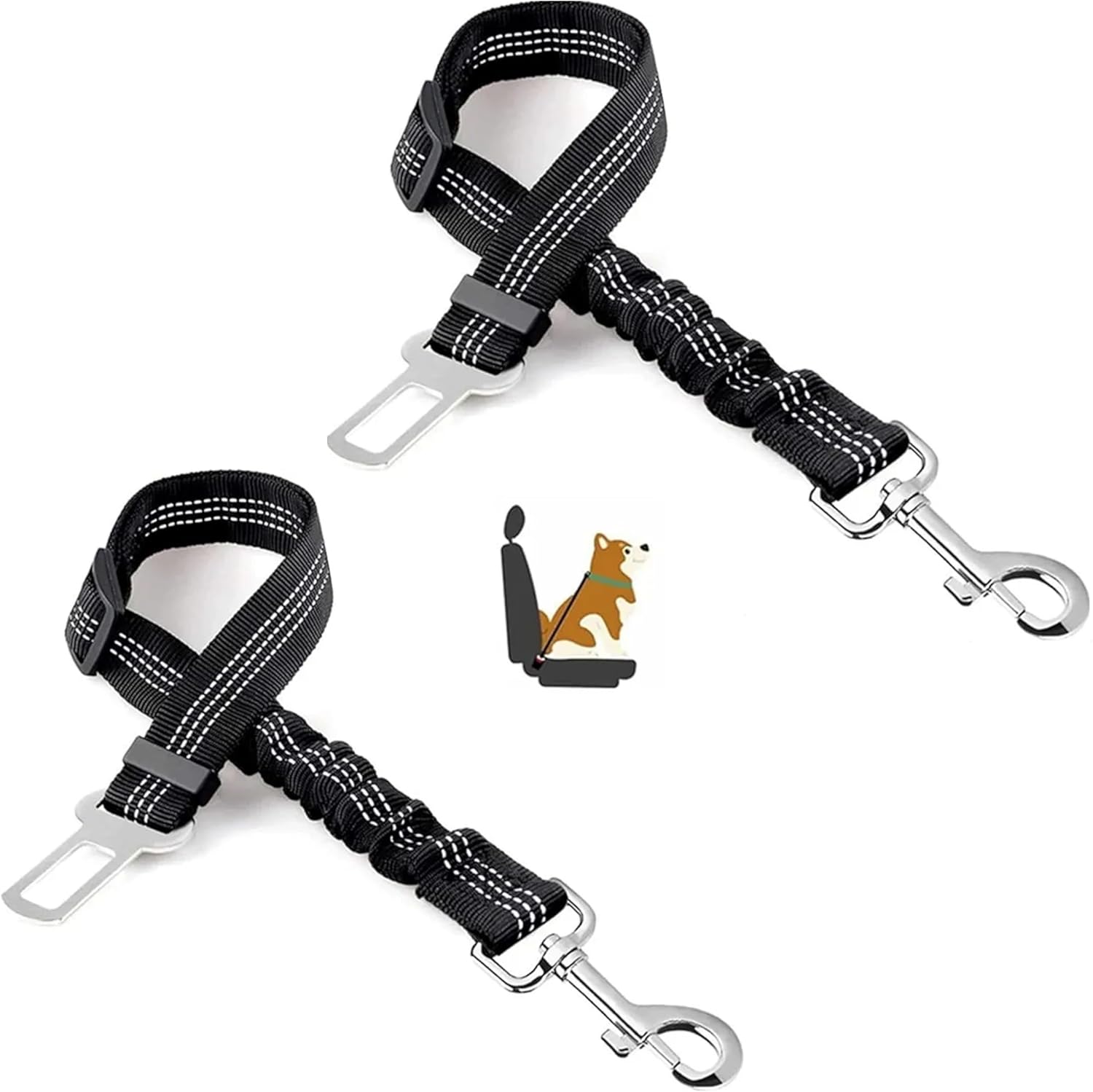 Dog Seat Belt - Adjustable Elastic Bungee with 360° Swivel Clip
