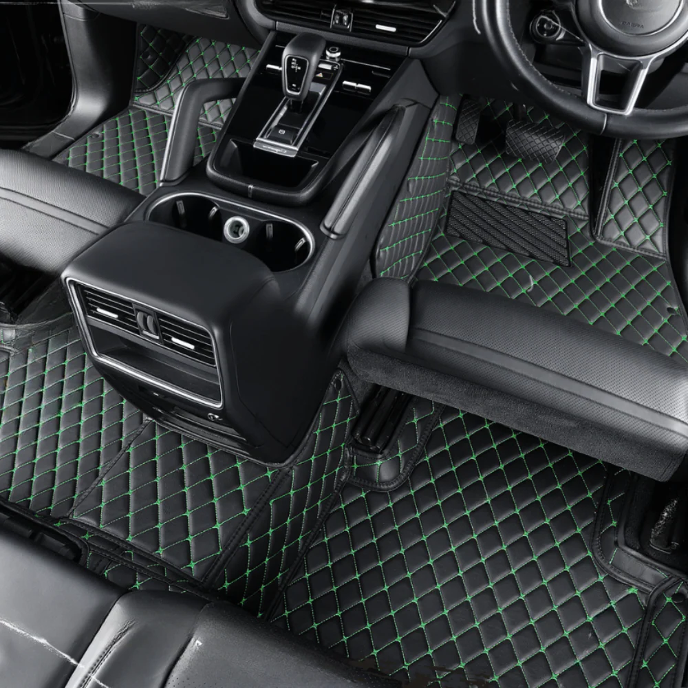 BLACK CAR MATS WITH GREEN STITCHING
