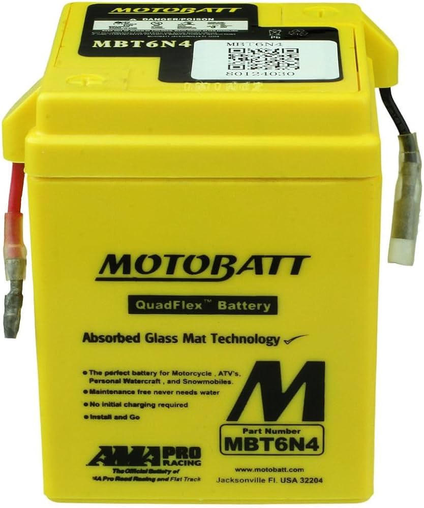 MBT6N4 Motobatt AGM Motorcycle Battery - Replaces 6N42A, 6N42A3, 6N42A4, 6N42A5, 6N42A6, 6N42A8 491-1023