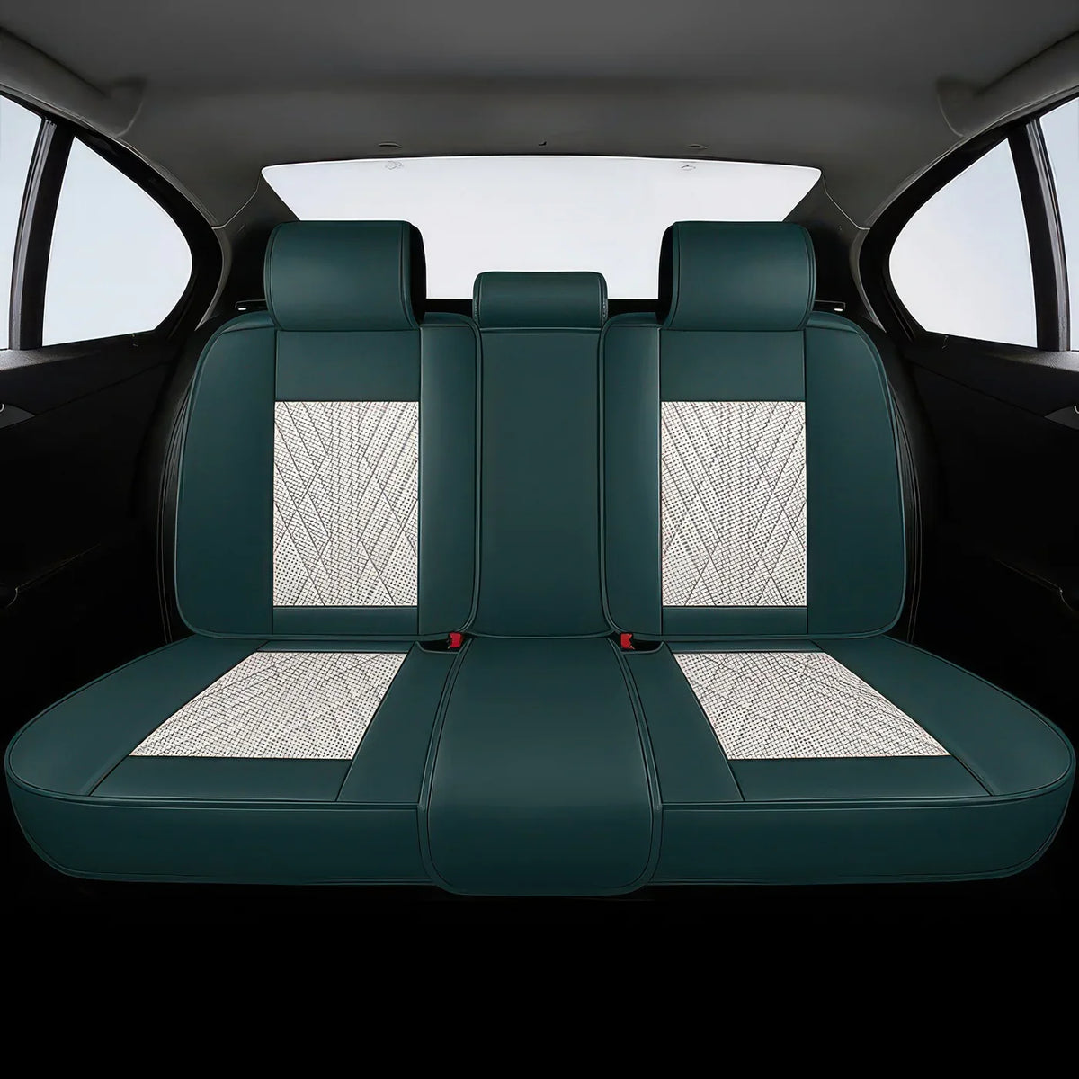 Elite Car Seat Covers - Beige & Green | Waterproof Leather Car Seat Covers