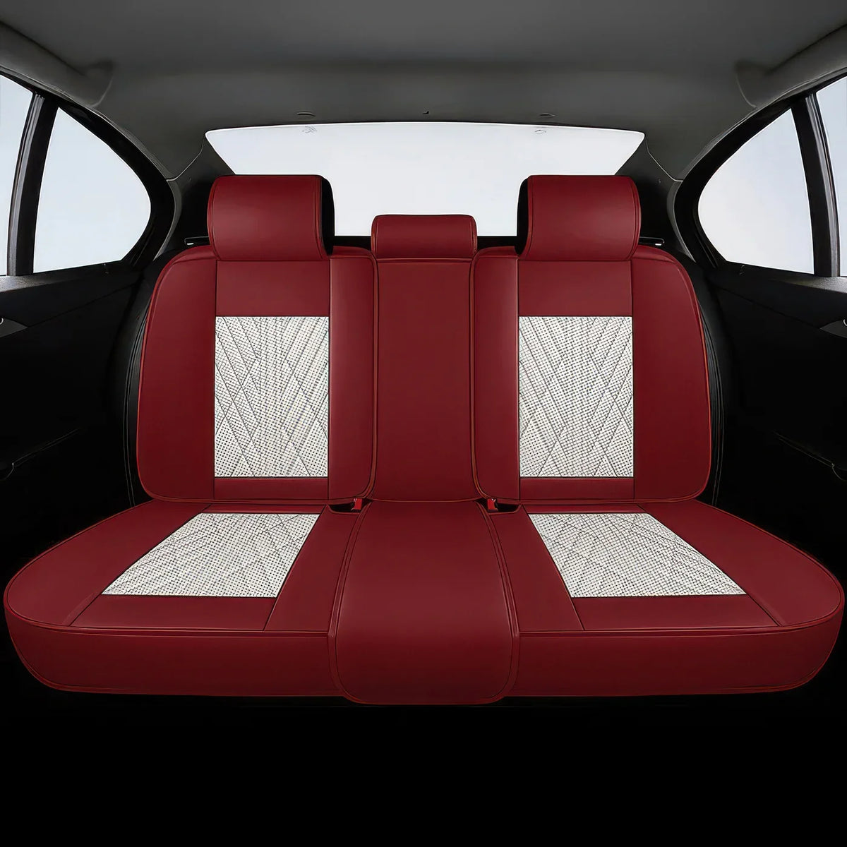 Elite Car Seat Covers - Beige & Red | Waterproof Leather Car Seat Covers