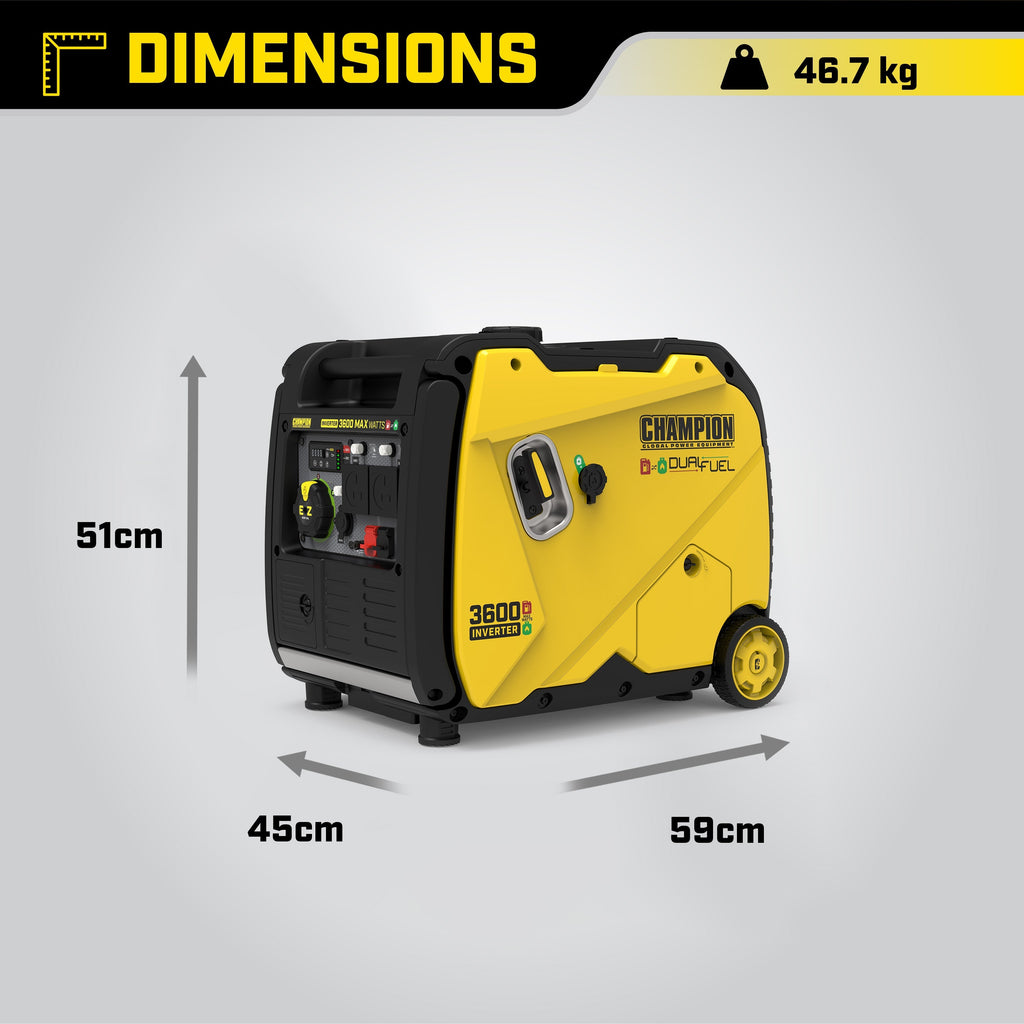 Champion 3600 Watt LPG Dual Fuel Inverter Generator