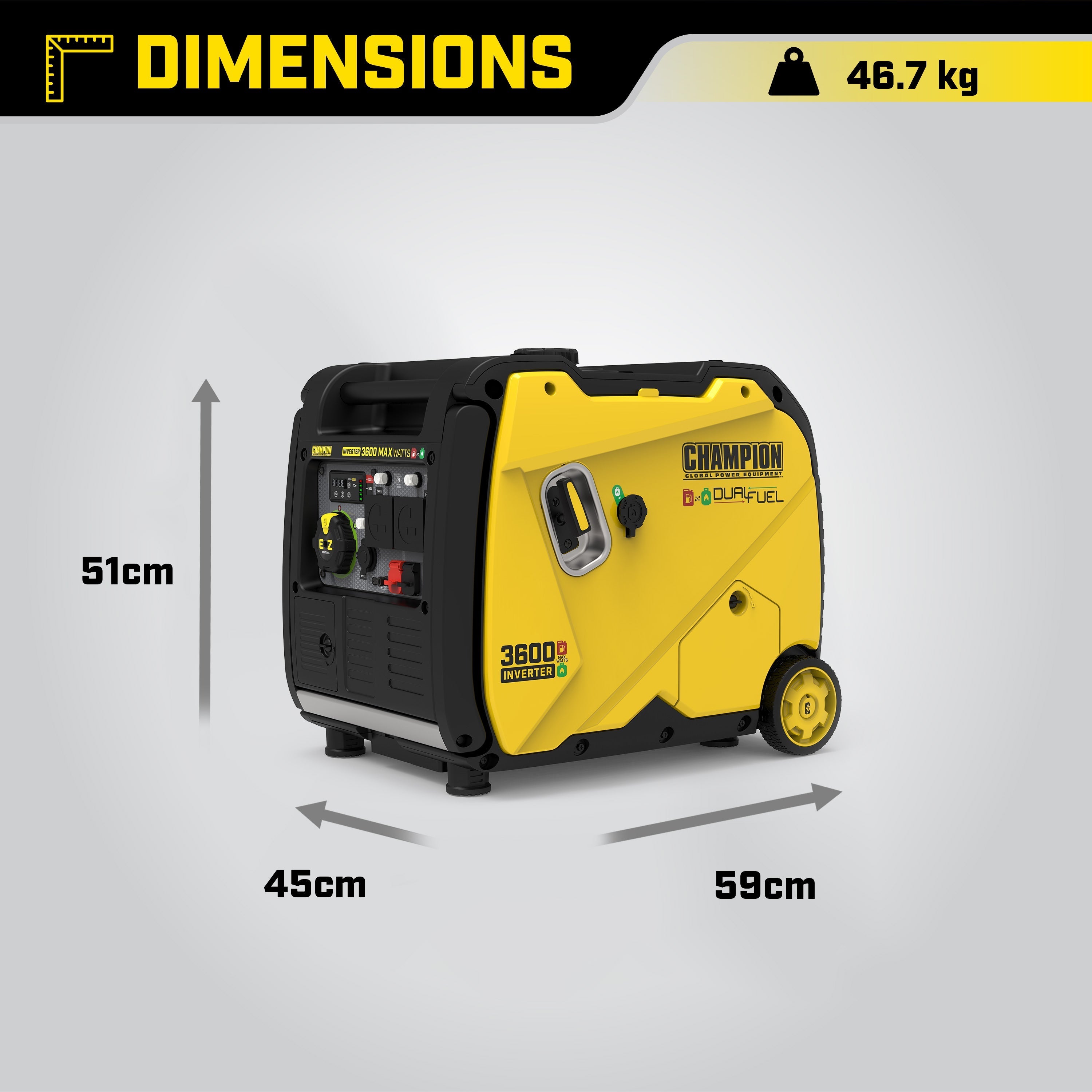 Champion 3600 Watt LPG Dual Fuel Inverter Generator