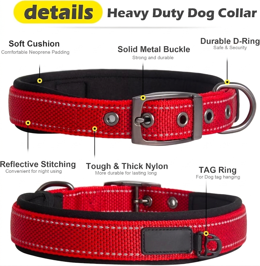 Heavy Duty Dog Collar with Metal Buckle – Double-Layer Webbing