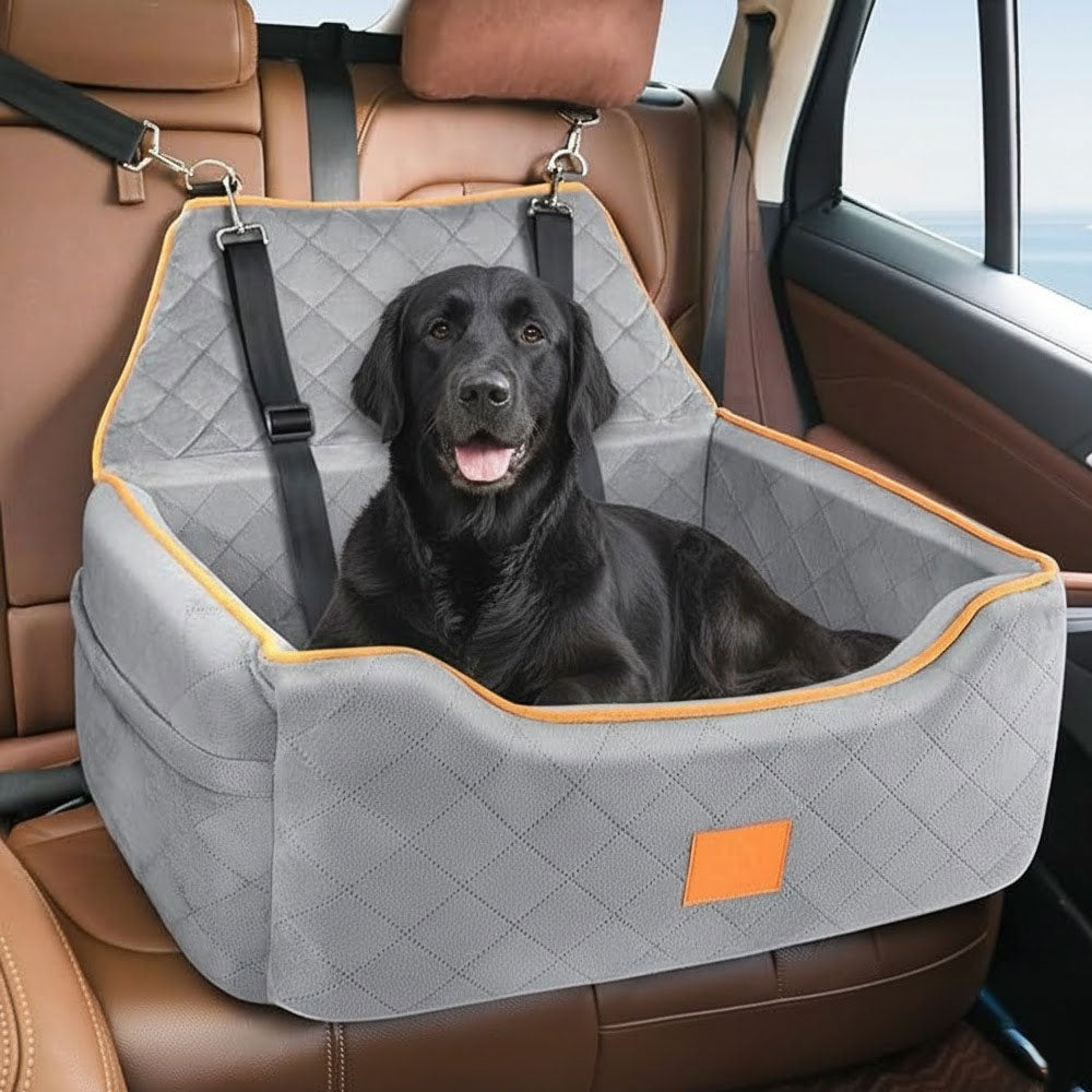 Dog Booster Car Seat with Cushion & Storage – Up to 55 lbs, Comfortable & Safe