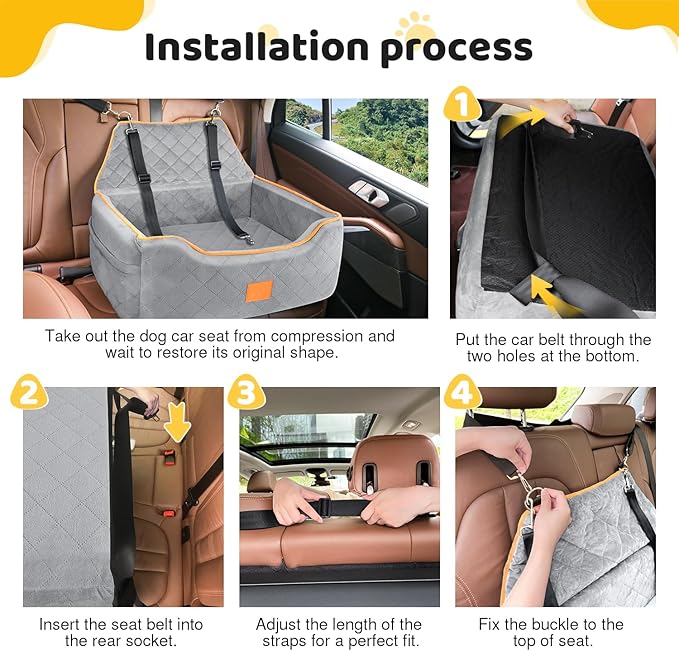 Dog Booster Car Seat with Cushion & Storage – Up to 55 lbs, Comfortable & Safe