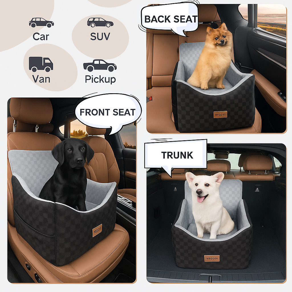 Dog Car Seat Booster for Small & Medium Dogs – Waterproof Non-Slip Pet Travel Seat
