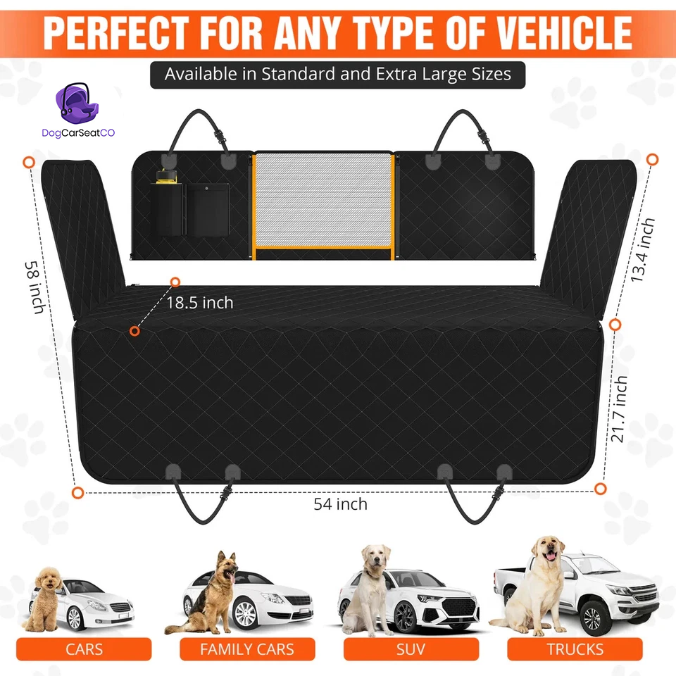 Dog Car Seat Cover – Waterproof Pet Safety Protector, Non-Slip Back Seat Cover
