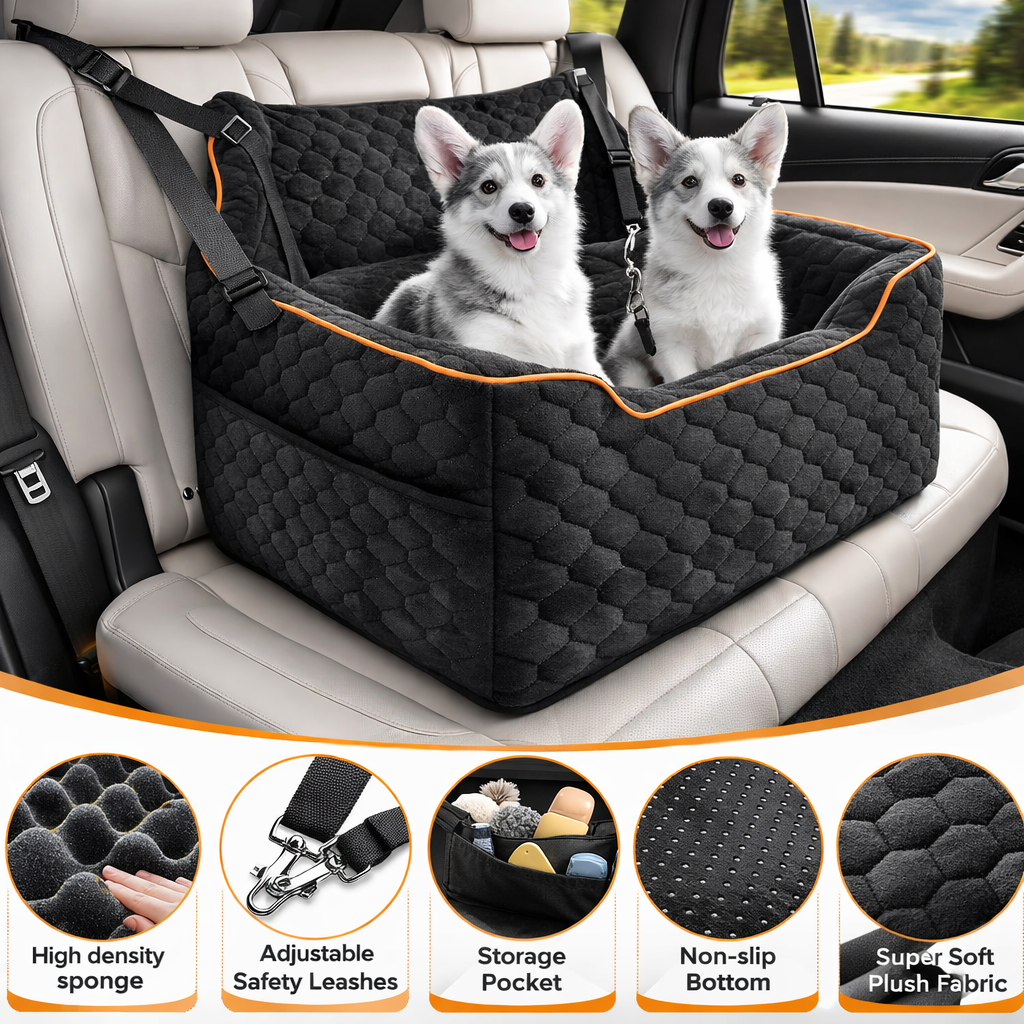 Dog Car Seat for Medium & Large Dogs – Washable Booster Seat with Dual Safety Leashes