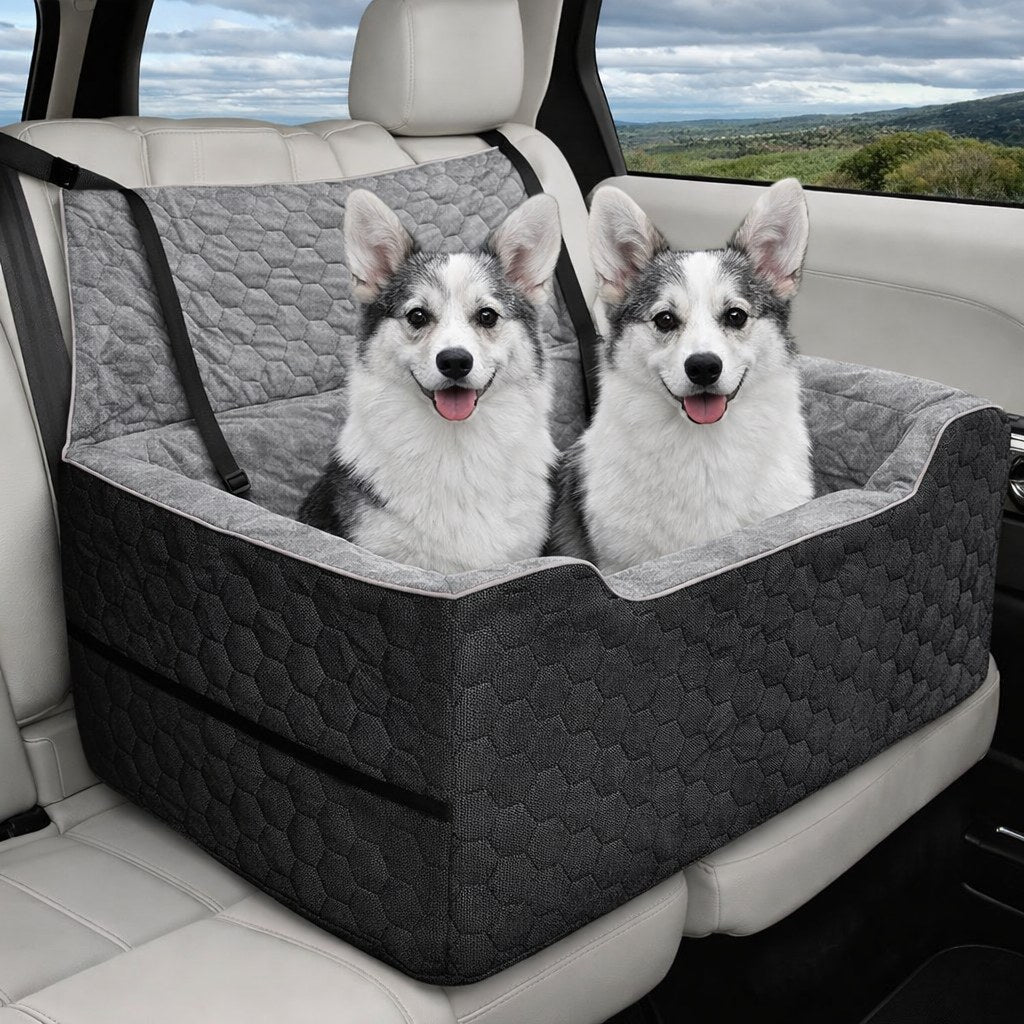 Dog Car Seat for Medium & Large Dogs – Washable Booster Seat with Dual Safety Leashes