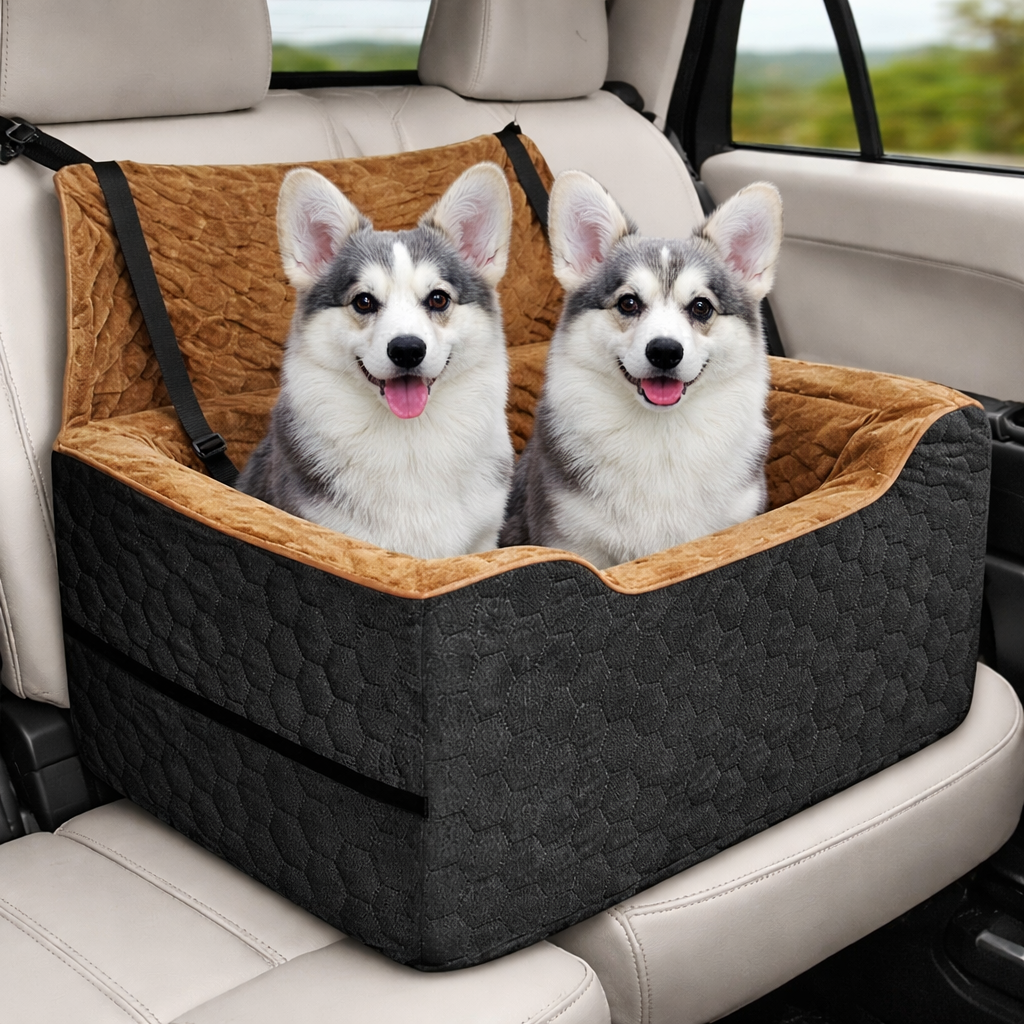 Dog Car Seat for Medium & Large Dogs – Washable Booster Seat with Dual Safety Leashes