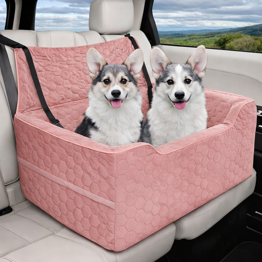 Dog Car Seat for Medium & Large Dogs – Washable Booster Seat with Dual Safety Leashes