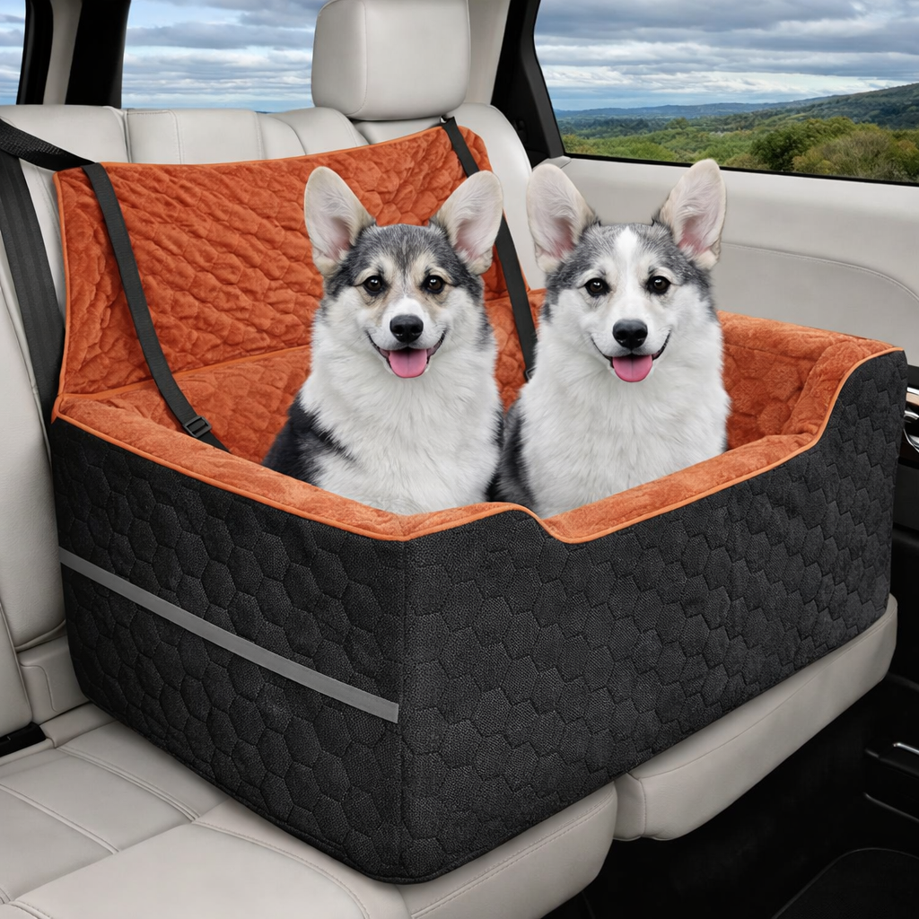 Dog Car Seat for Medium & Large Dogs – Washable Booster Seat with Dual Safety Leashes
