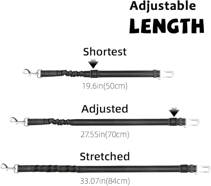 Dog Seat Belt - Adjustable Elastic Bungee with 360° Swivel Clip