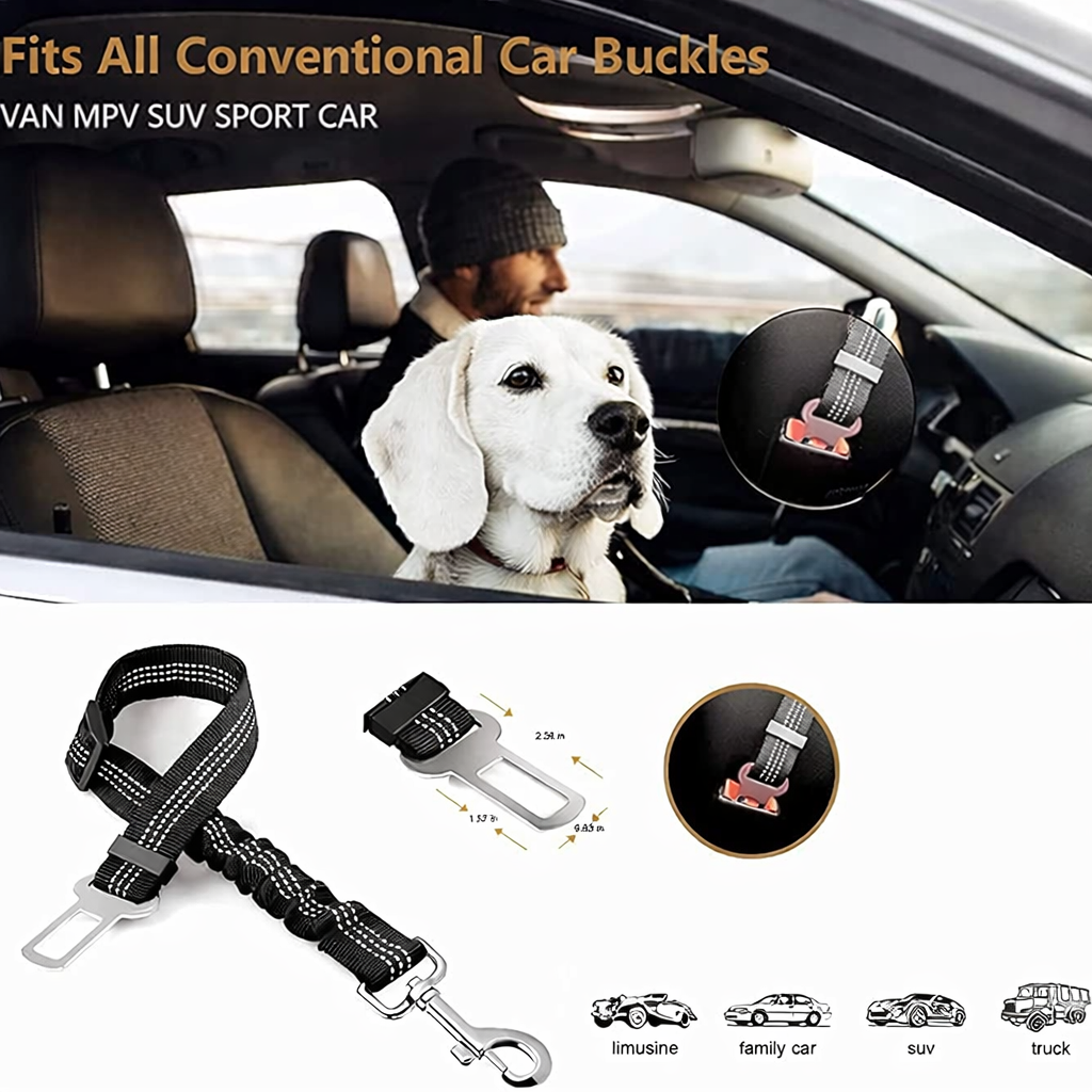 Dog Seat Belt - Adjustable Elastic Bungee with 360° Swivel Clip