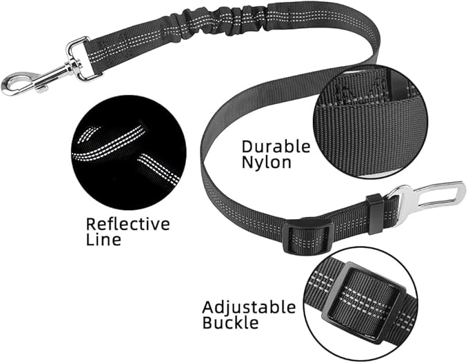 Dog Seat Belt - Adjustable Elastic Bungee with 360° Swivel Clip
