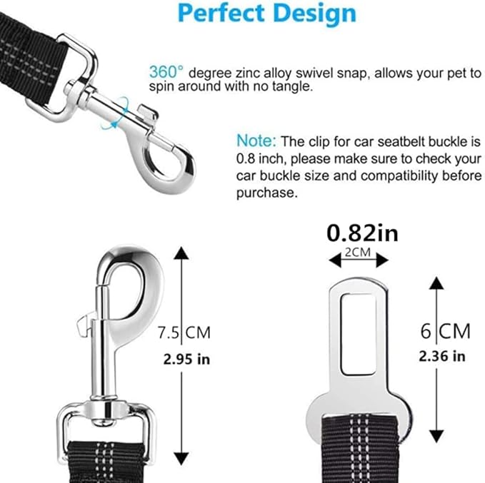 Dog Seat Belt - Adjustable Elastic Bungee with 360° Swivel Clip