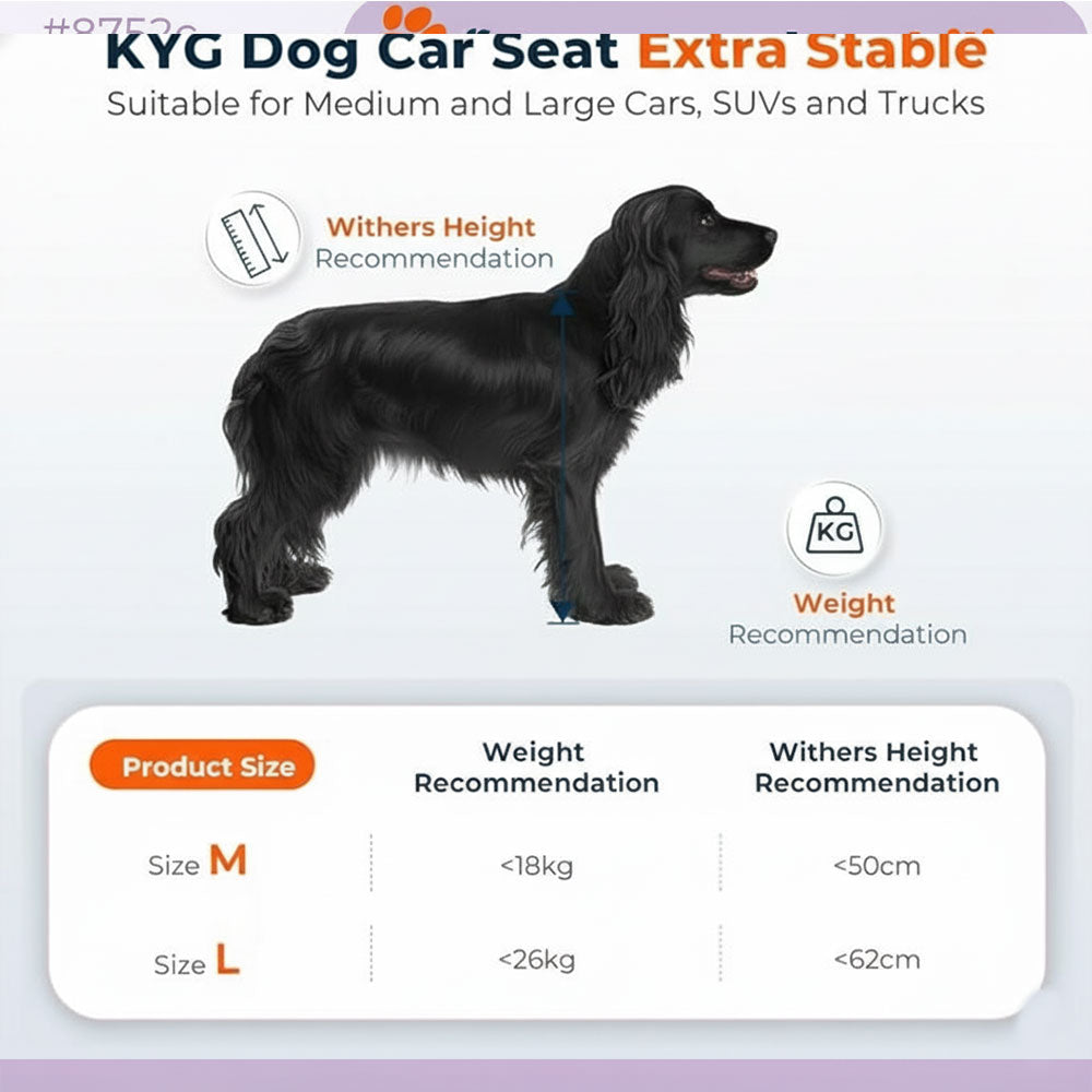 Extra Stable Waterproof Dog Car Seat for Large Dogs Up to 18kg – Travel Booster Seat, Safety & Comfort
