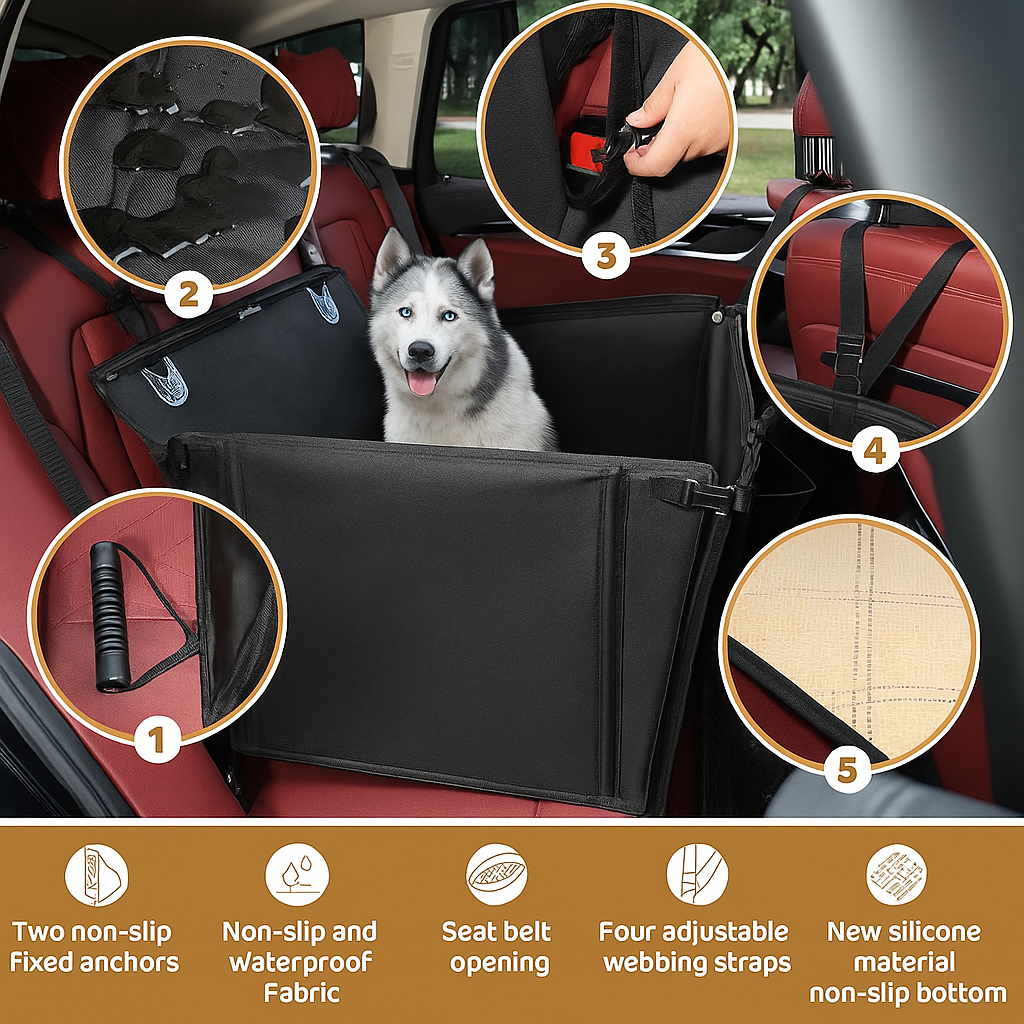 Extra Stable Waterproof Dog Car Seat for Medium & Large Dogs Up to 18kg – Travel Safety & Comfort