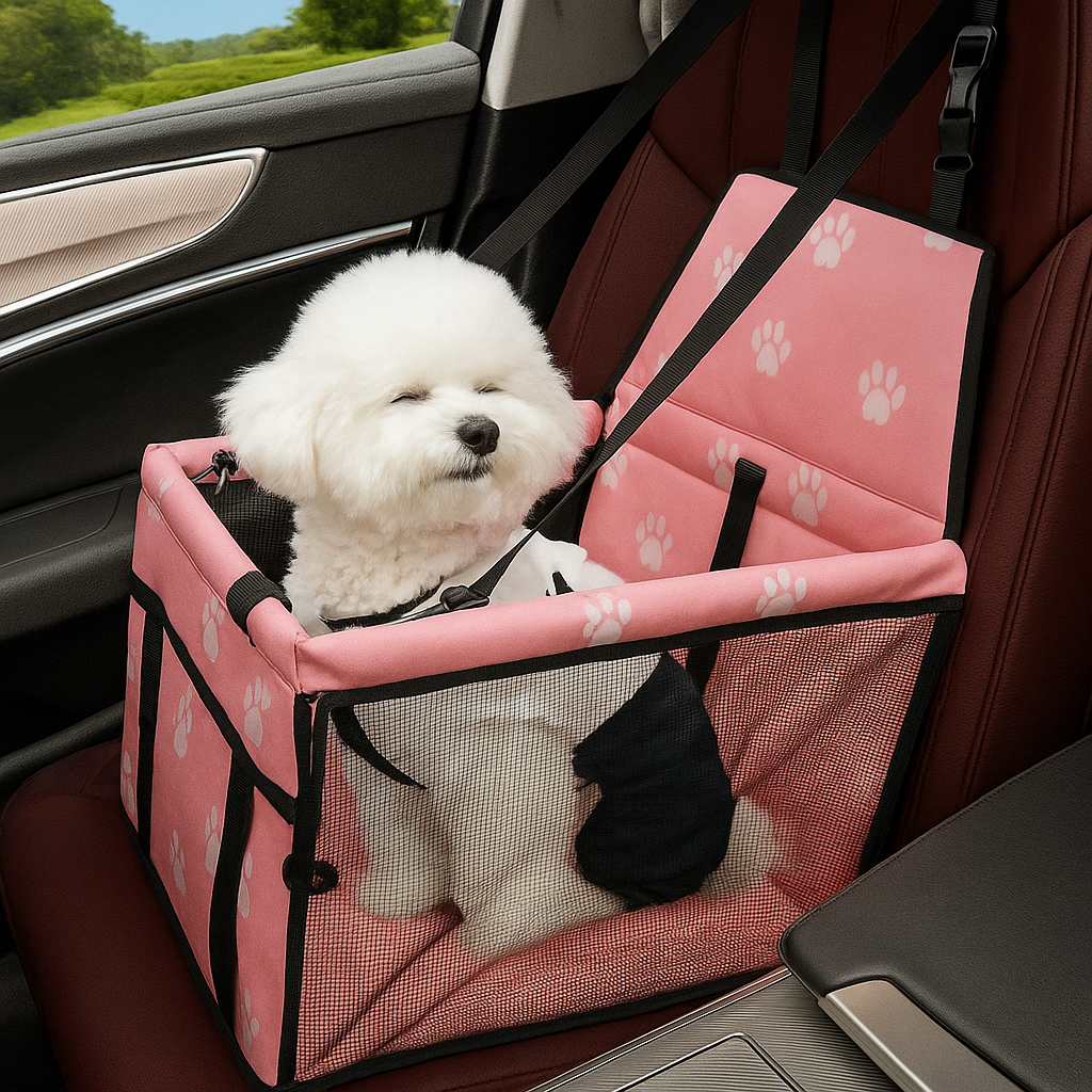 Folding Breathable Pet Booster Carrier – Lightweight Dog Car Travel Seat | Pink