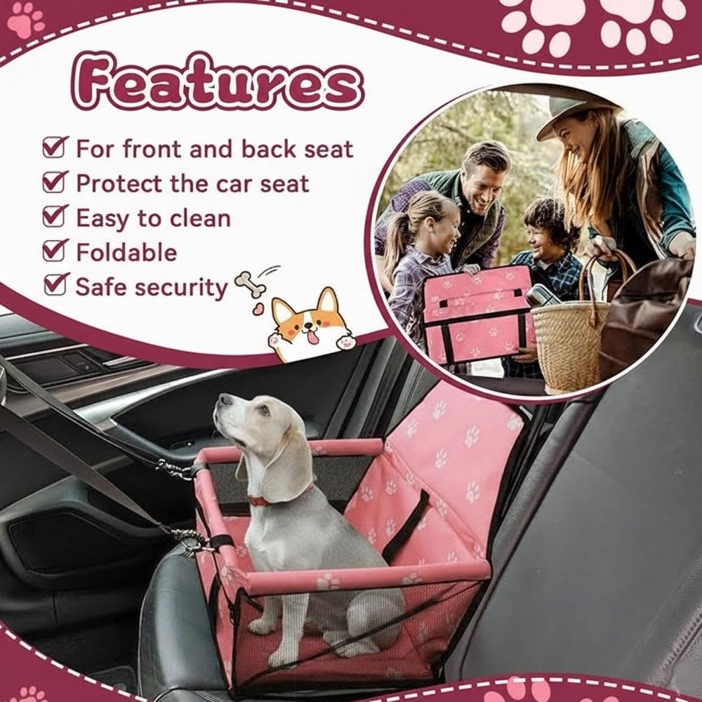 Folding Breathable Pet Booster Carrier – Lightweight Dog Car Travel Seat | Pink