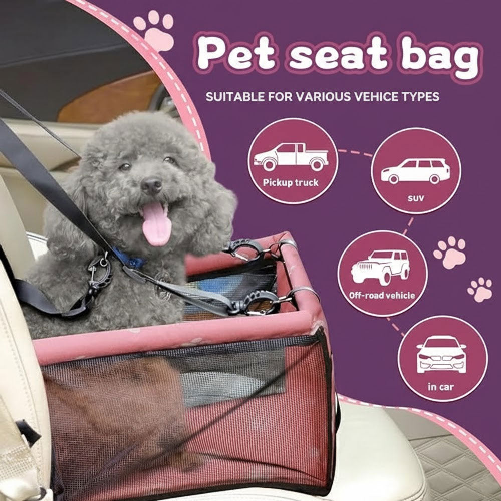 Folding Breathable Pet Booster Carrier – Lightweight Dog Car Travel Seat | Pink