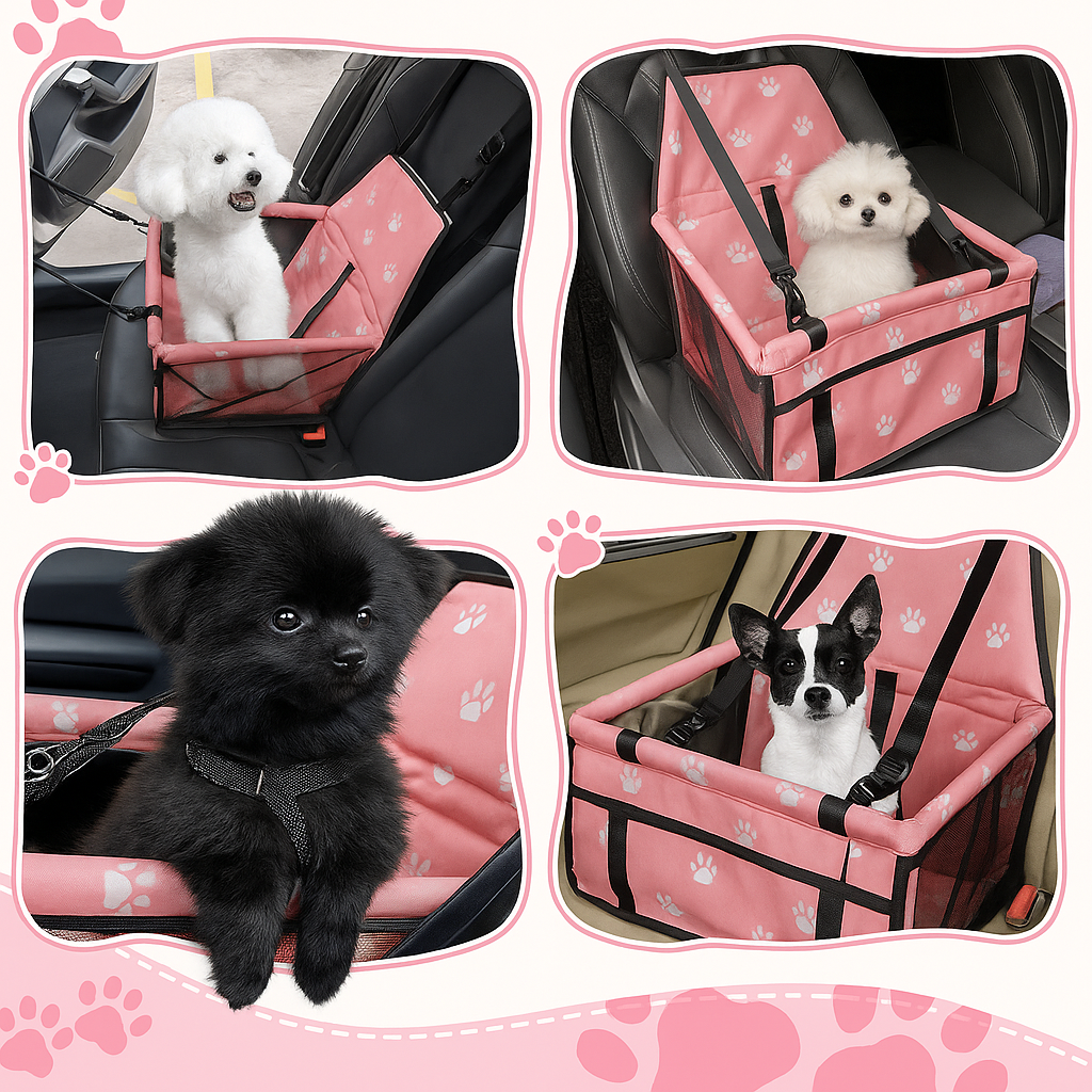 Folding Breathable Pet Booster Carrier – Lightweight Dog Car Travel Seat | Pink
