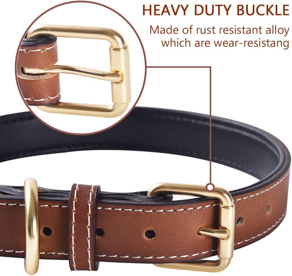 Genuine Leather Dog Collar, Padded, Soft & Durable