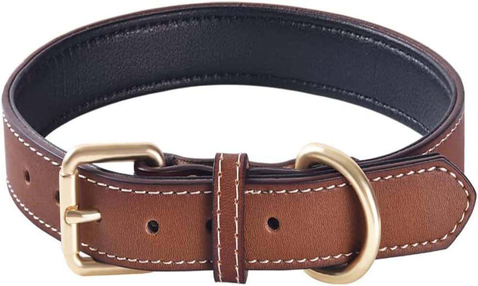 Genuine Leather Dog Collar, Padded, Soft & Durable