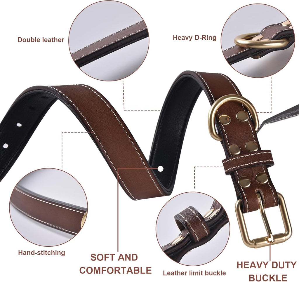 Genuine Leather Dog Collar, Padded, Soft & Durable