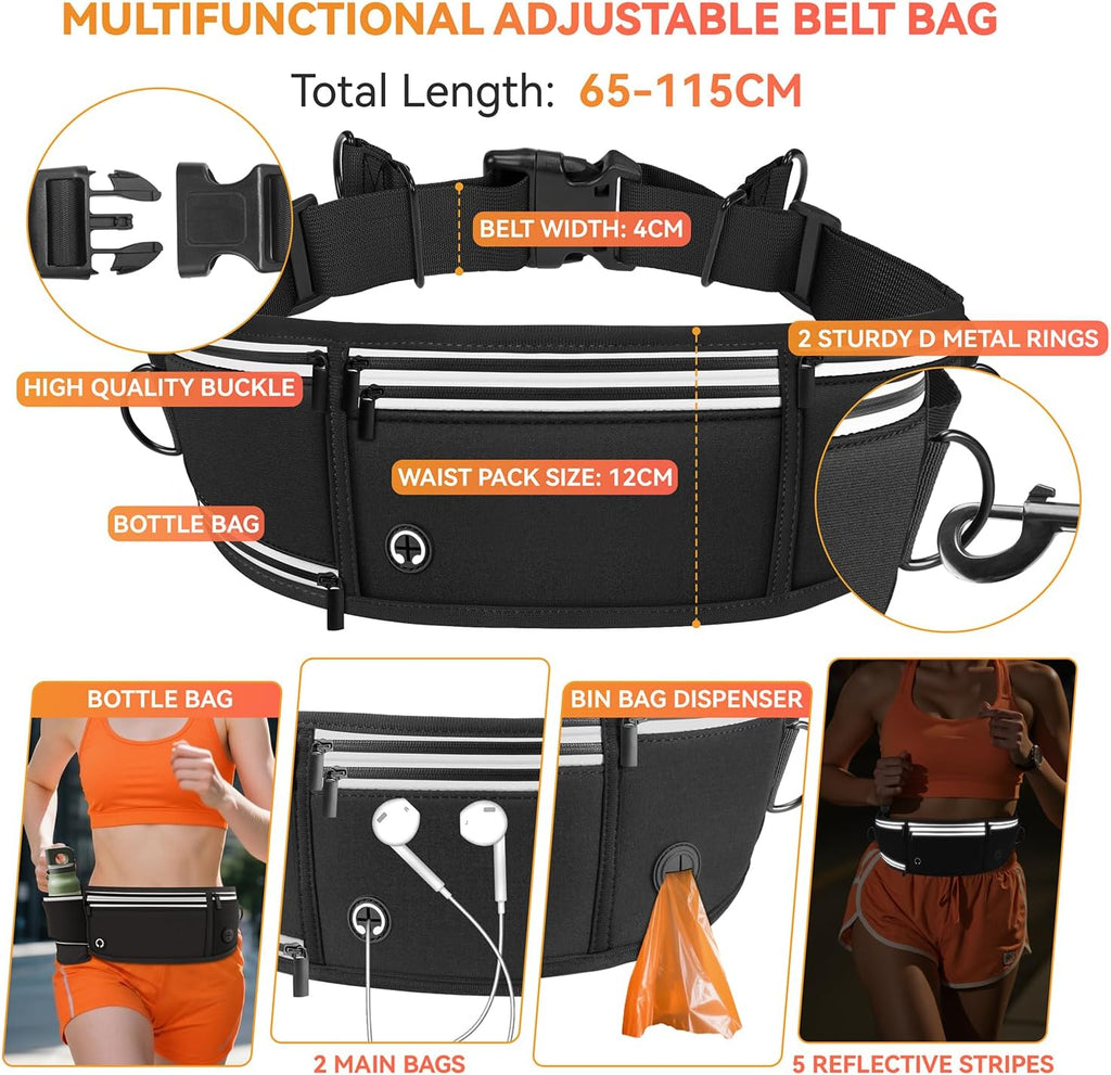 Hands-free dog lead with adjustable waist belt, shock-absorbing strap