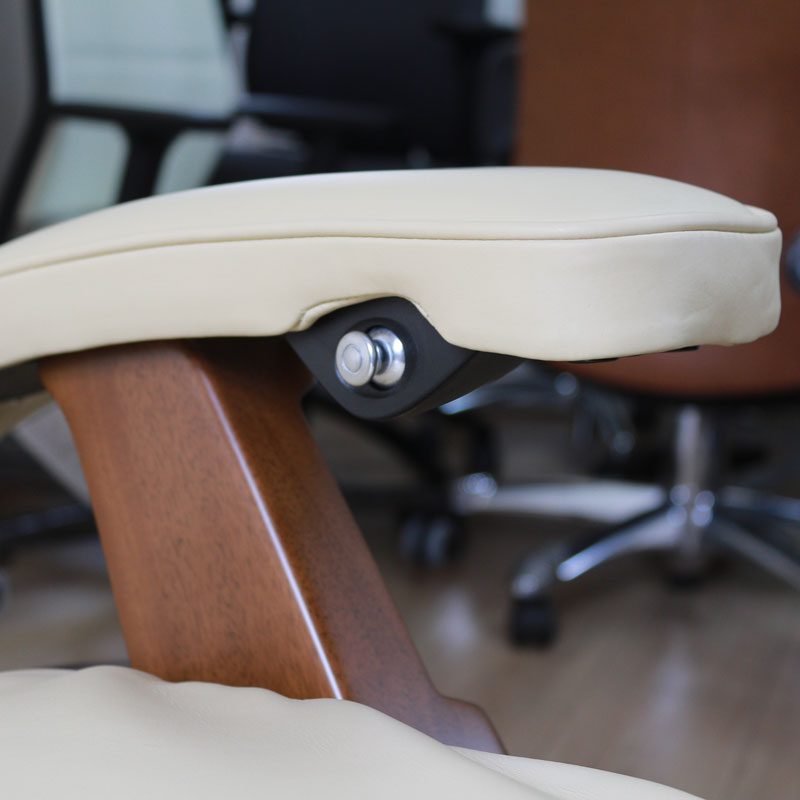 Perfect Chair Electric Zero Gravity Recliner, Ivory Leather w/ Walnut Base - Showroom Model