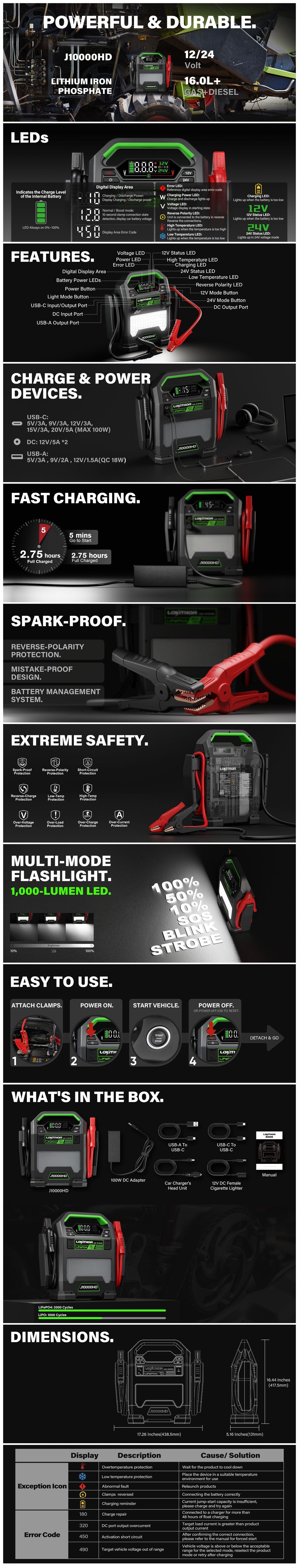 Lokithor J10000HD Jump Starter 10,000Amp