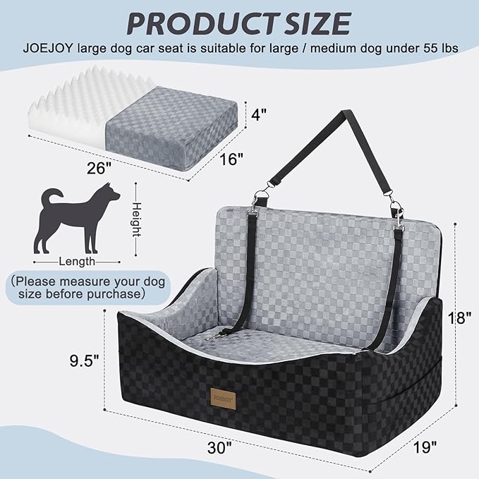 Memory Foam Dog Car Booster Seat – Removable Cover, Secure & Comfortable
