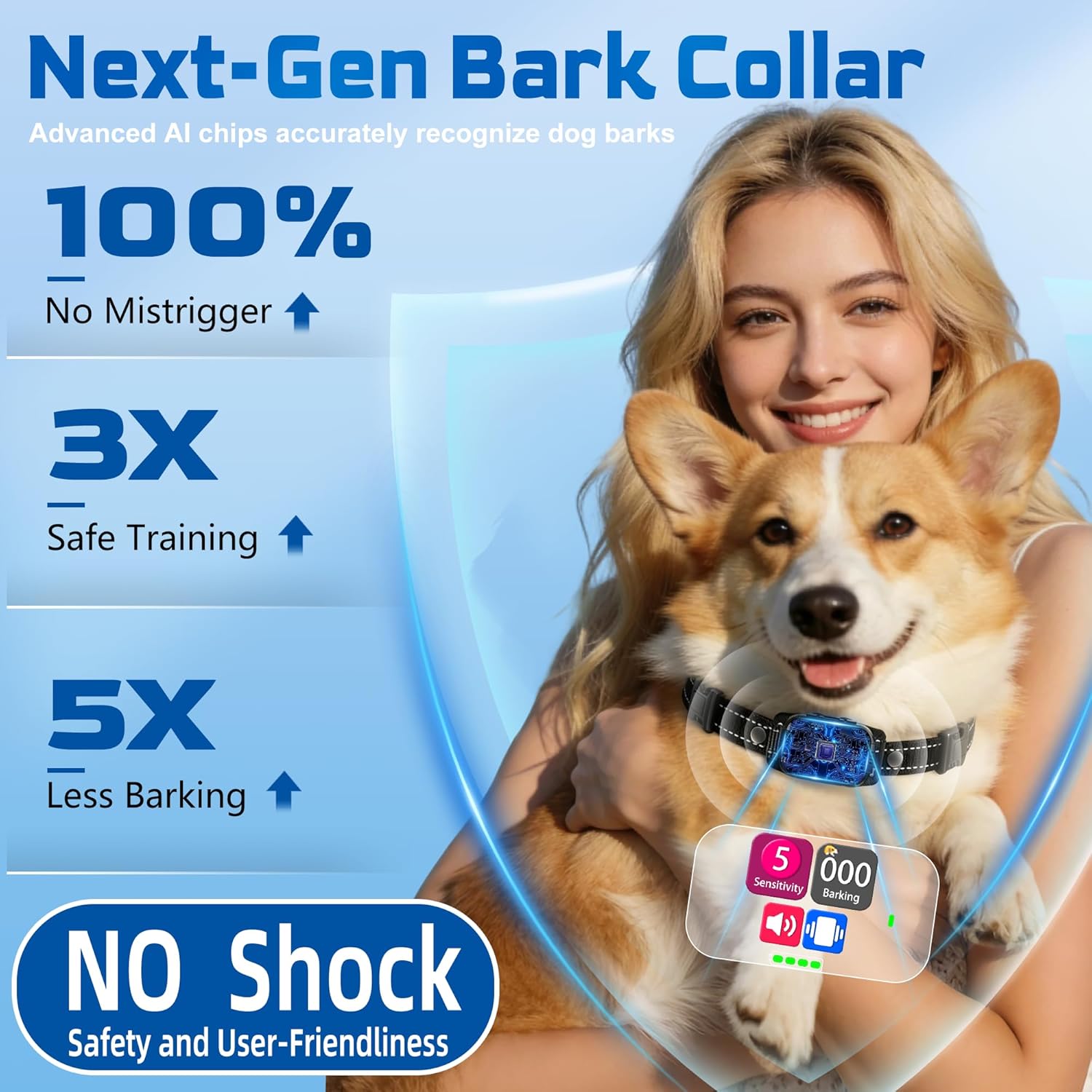 No-Shock Dog Barking Collar – Rechargeable, Waterproof Anti-Bark Collar