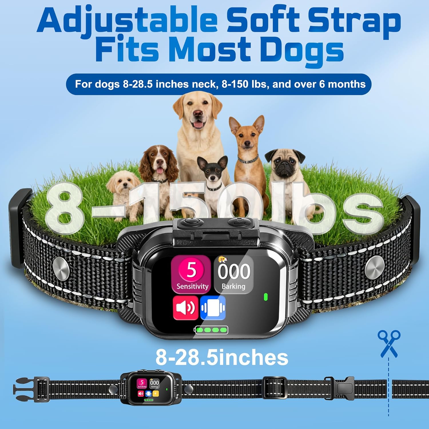 No-Shock Dog Barking Collar – Rechargeable, Waterproof Anti-Bark Collar