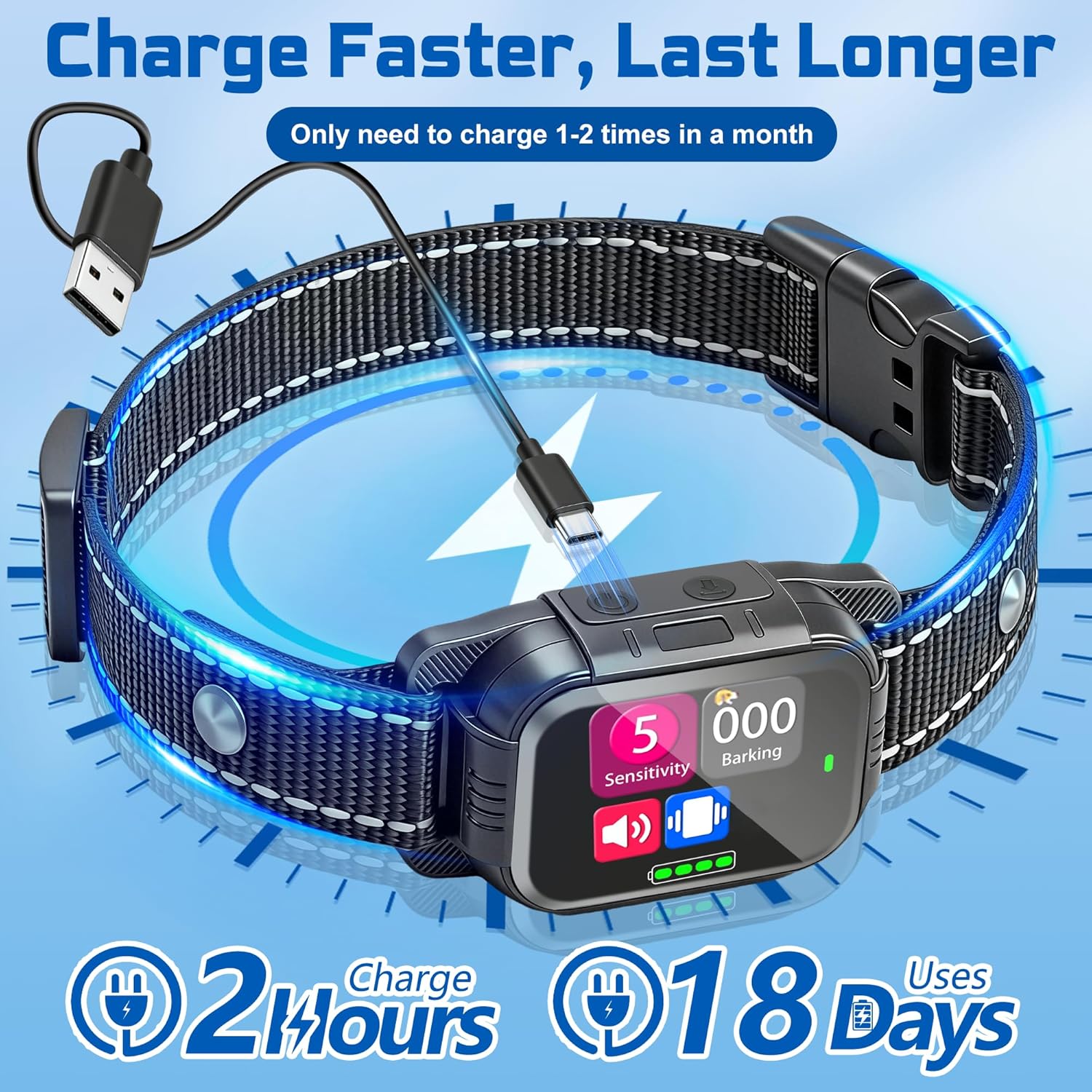 No-Shock Dog Barking Collar – Rechargeable, Waterproof Anti-Bark Collar