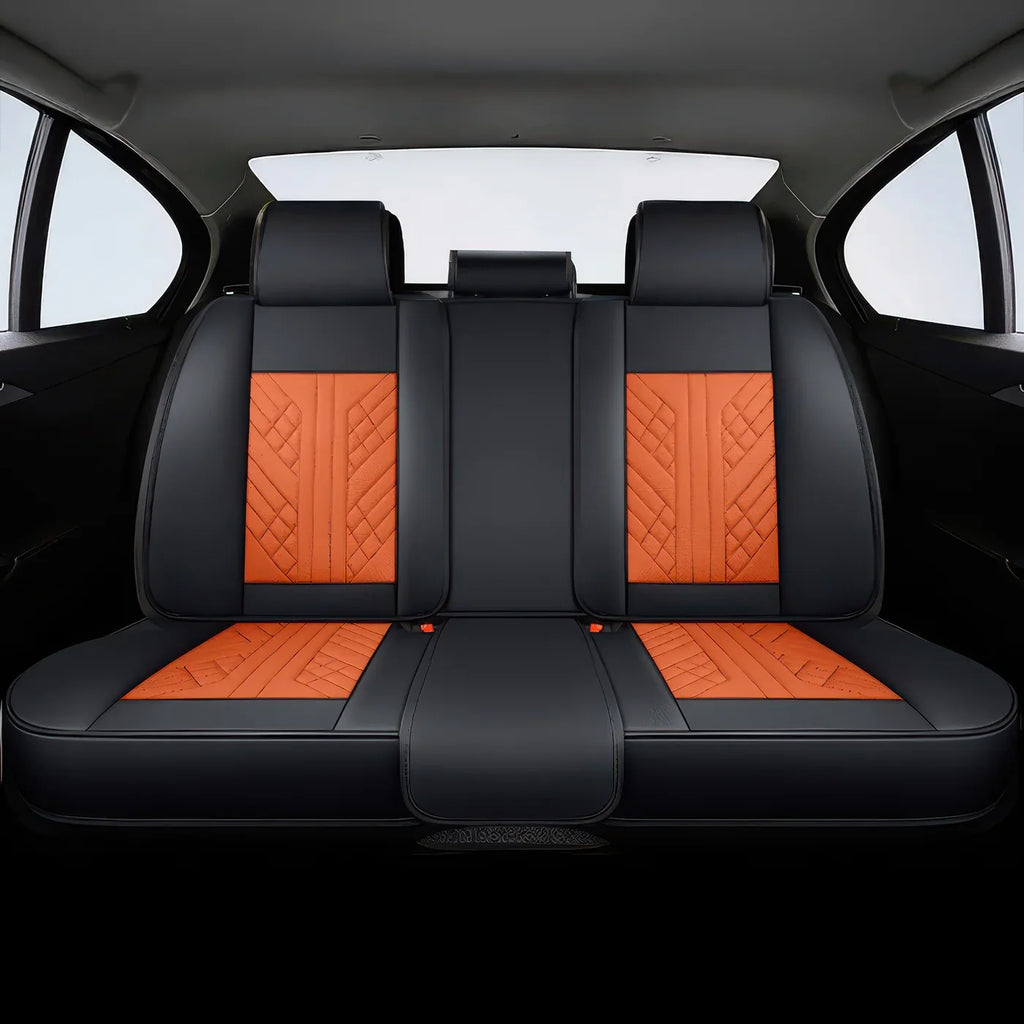 Elite Car Seat Covers - Orange & Black | Waterproof Leather Car Seat Covers