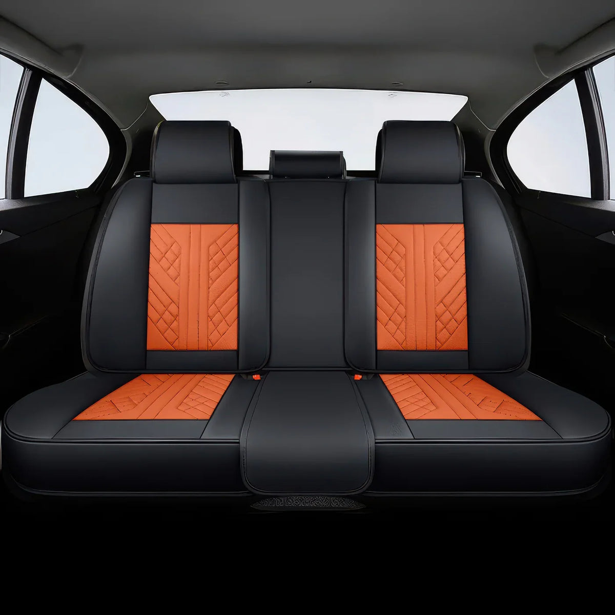 Elite Car Seat Covers - Orange & Black | Waterproof Leather Car Seat Covers