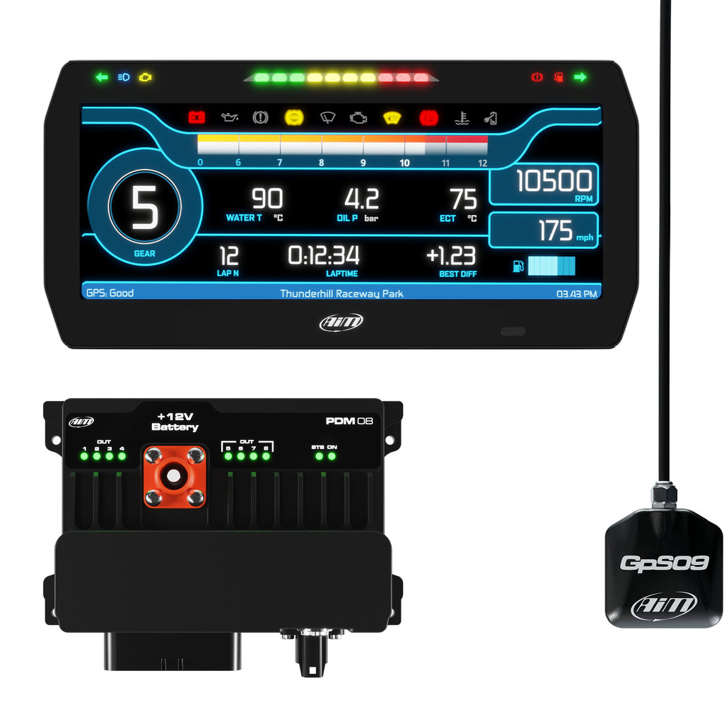 AiM PDM08 With 10" Road Icons Display GPS Data Logging Kit