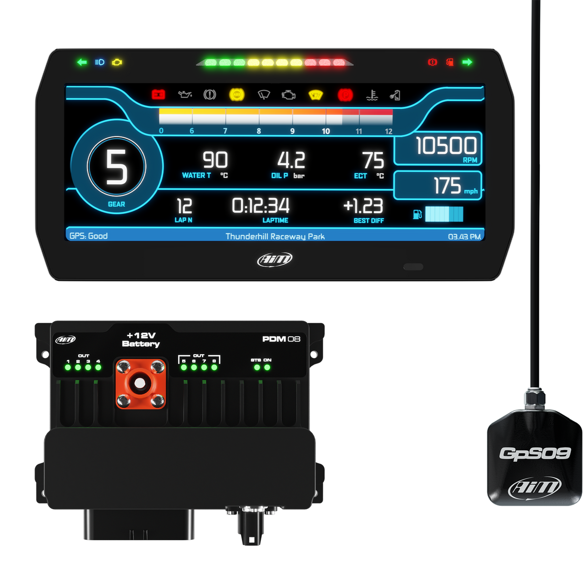 AiM PDM08 With 10" Road Icons Display GPS Data Logging Kit