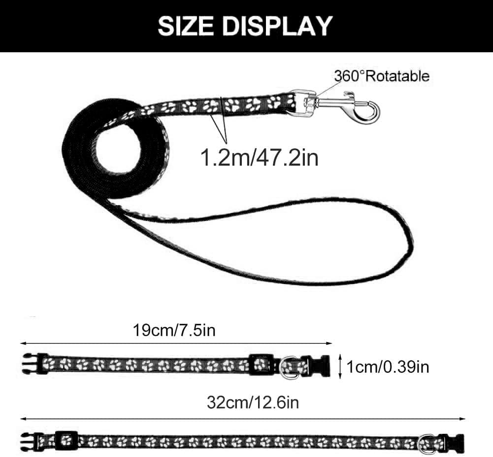 Puppy Collar and Lead Set, Adjustable Paw Print Collar & Leash