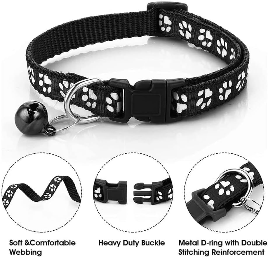 Puppy Collar and Lead Set, Adjustable Paw Print Collar & Leash