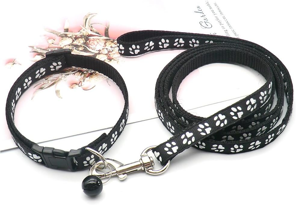 Puppy Collar and Lead Set, Adjustable Paw Print Collar & Leash