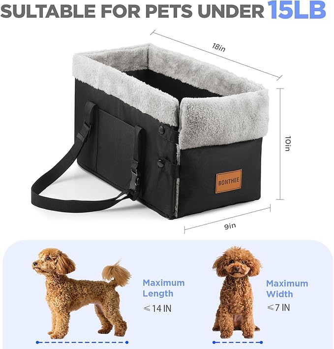 Small Dog Car Seat – Center Console Booster for Dogs up to 15lbs