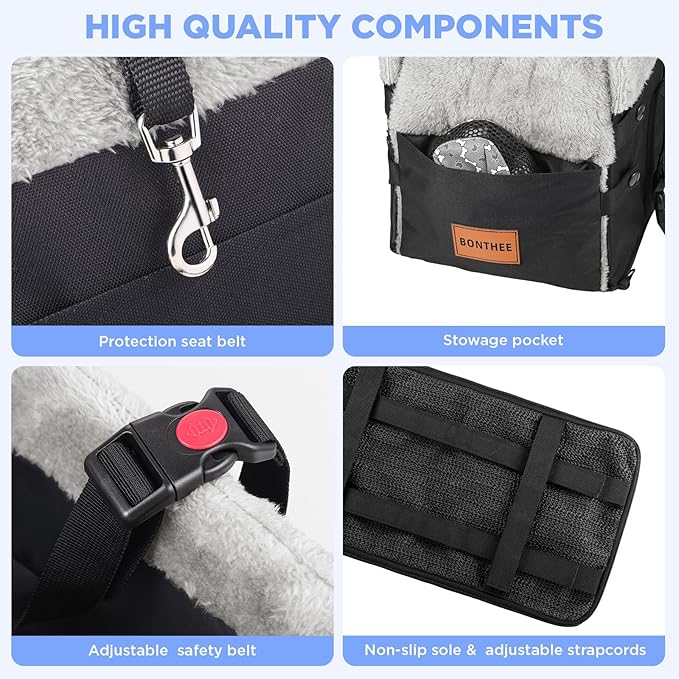 Small Dog Car Seat – Center Console Booster for Dogs up to 15lbs