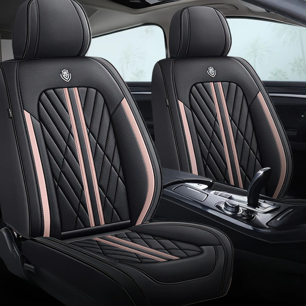 Elite Car Seat Covers - Black & Pink | Waterproof Leather Car Seat Covers
